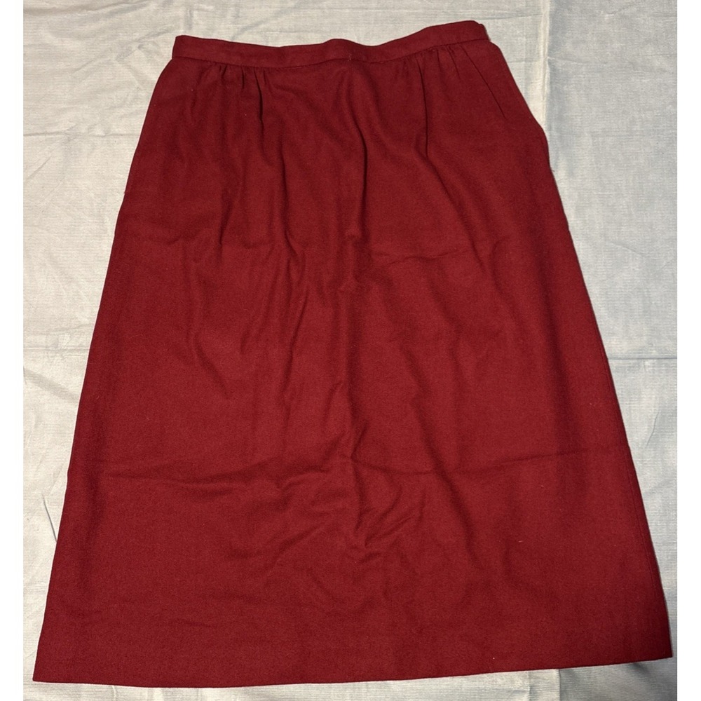 Richard Evans Vintage Burgundy Red Midi A-Line Skirt Size 12 Lined Wool Blend
